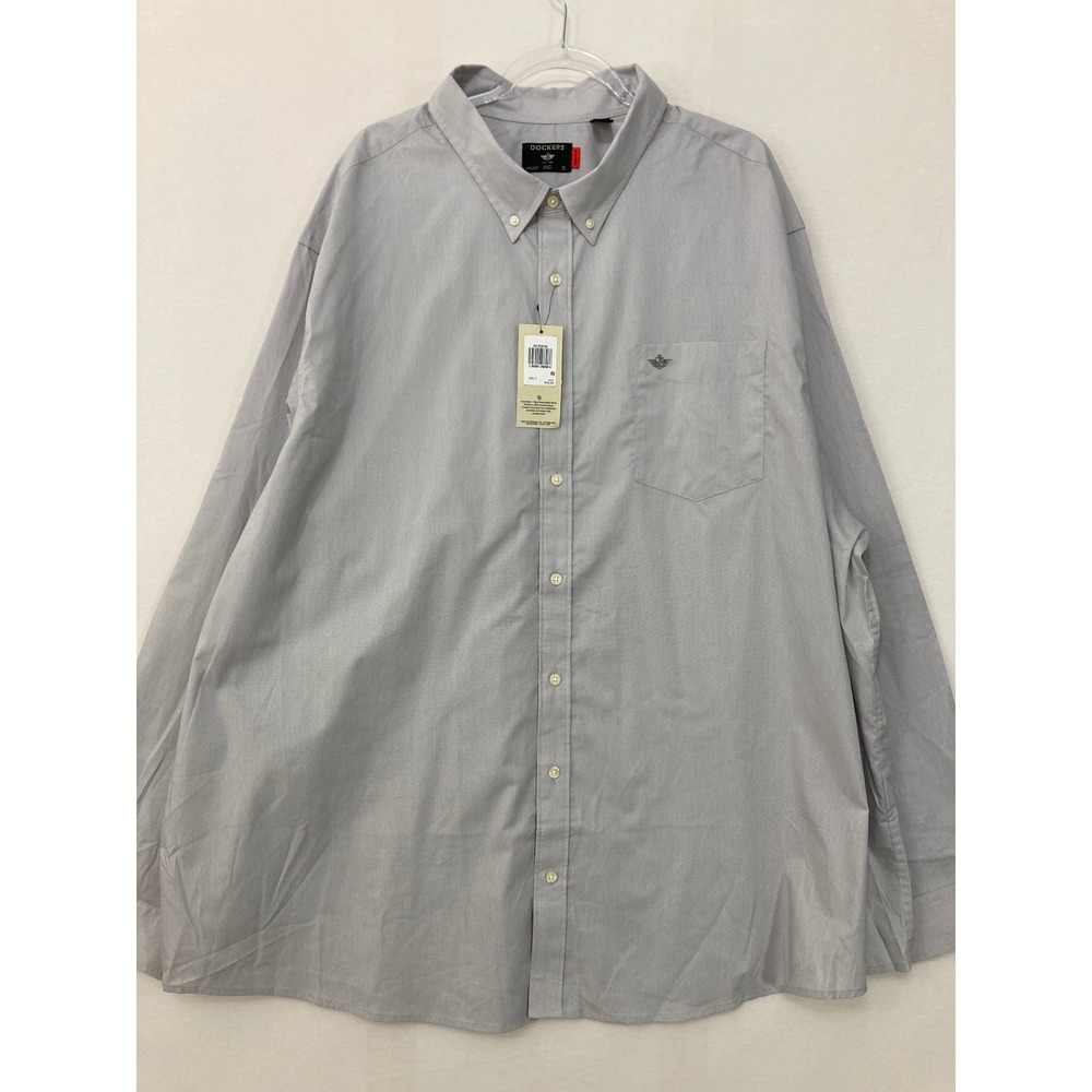 New Dockers Button Down Shirt 4XLT Grey Signature Comfort Flex Preppy